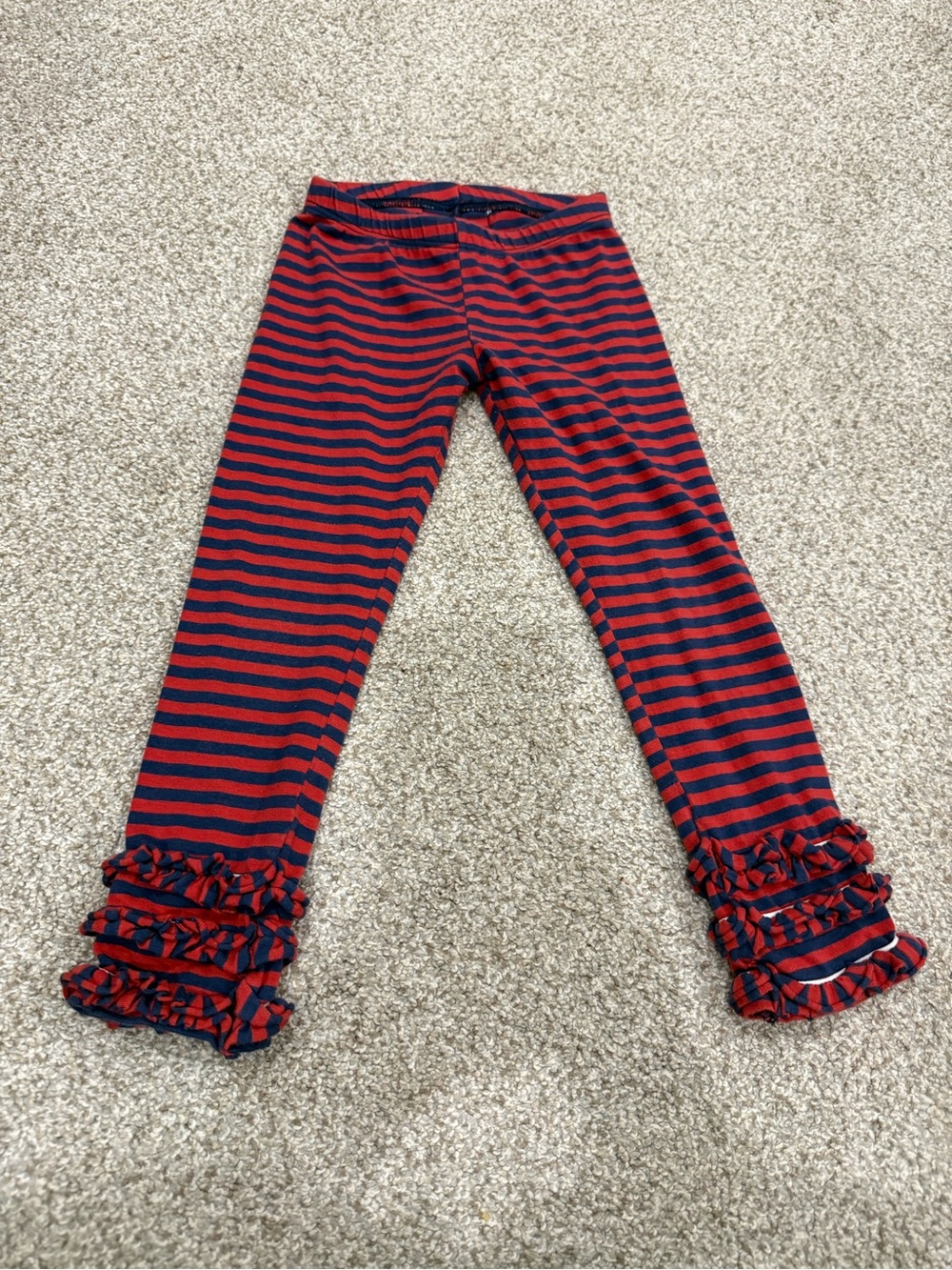 Persnickety Navy and Red Striped Ruffle Hem Leggings